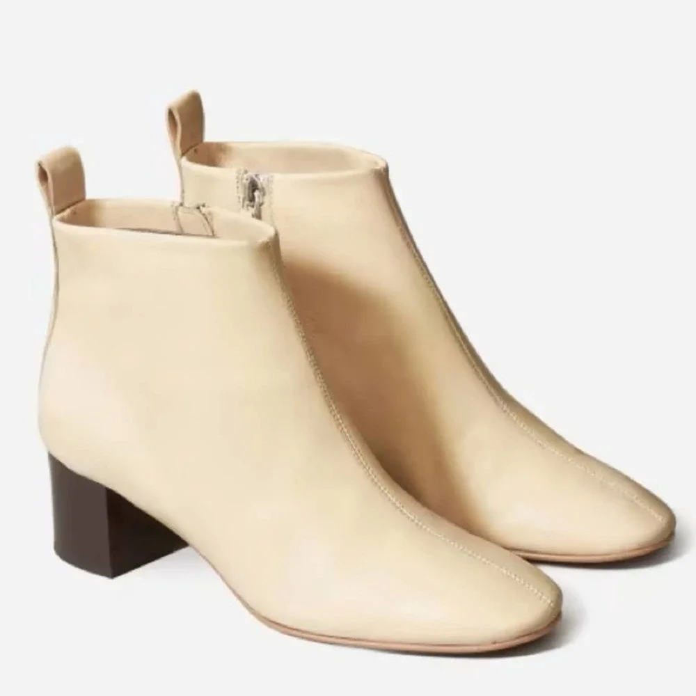 EVERLANE The Day Boot Ecru Cream Tan Leather Ankle Side Zipper Almond Toe 10 NEW